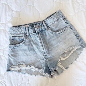 Zara Light Wash Distressed Denim Shorts